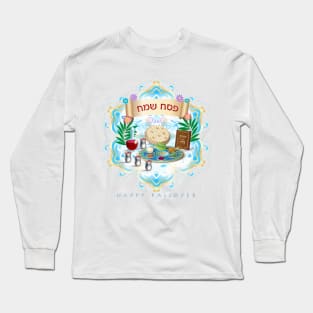 Happy Passover Festival Traditional Symbols Pesach Seder Decoration Long Sleeve T-Shirt